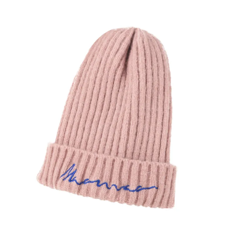 Unisex 50-54CM Children Pure Color Letter Keeping Warm And Simple Knitted Wool Hat Cap Winter Popular Cap 30SE02 (35)