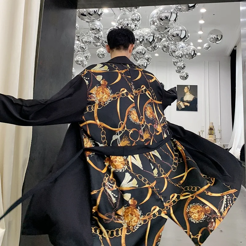 Reviews Long section trench coat Punk style Stitching Cloak personality Loose coat