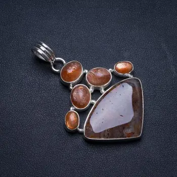 

Natural Calcite and Watermelon Quartz Handmade Mexican 925 Sterling Silver Pendant 2" U0346