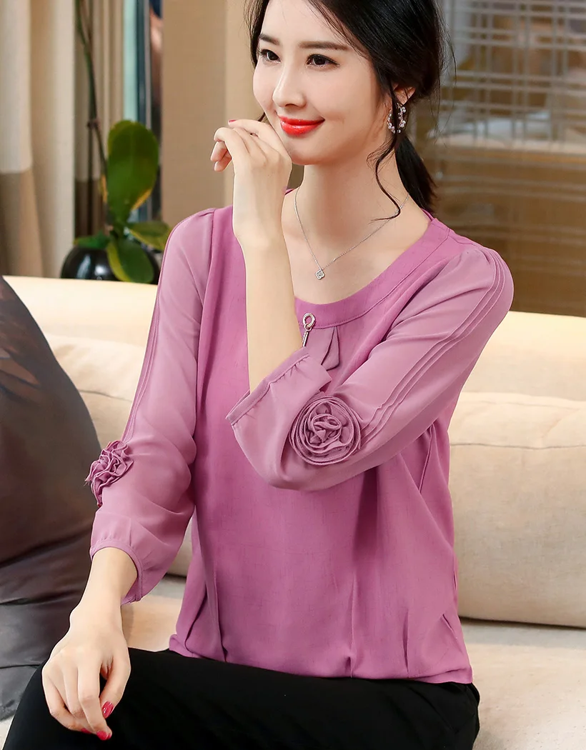 Новинка осени blusas mujer de moda шифоновая блузка рубашка модная повседневная с бантом 3/4 рукавом женская блузка рубашка и топы