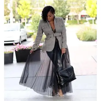 

Female Suit Korean Spring Fall Retro Stripe Blazer Women Coat Grid Belt Waist Slim Blazer