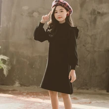 Осень-зима г.; рождественские платья принцессы с высоким воротником для маленьких девочек-подростков; бархатное детское модное платье; толстовки красного и черного цвета