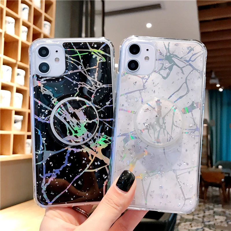 Шикарный Блестящий чехол для iPhone 11 Pro Max XS XR X 6s 6 7 8 Plus роскошный с подставкой и