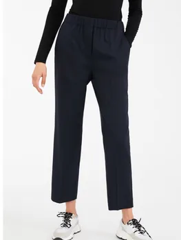 

New Early Spring Wool Twill Pants OL For Women Simple Straight Office Wear Suit Pockets Trousers