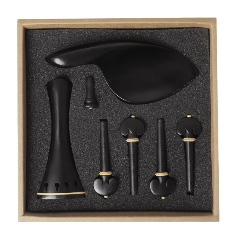 Natural Ebony Wood Violin Parts Accessories Set Tuning Peg Chinrest Tailpiece Endpin Replacement Kit Parts Accessories