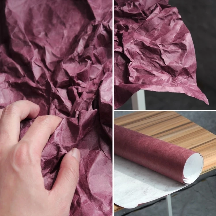 

Tearing Resistant Purplish red Tyvek Washing breathe hard paper fabric for bag coat Fashion Technological Designer Fabric