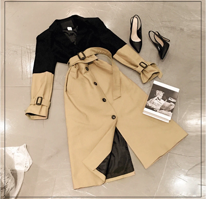 wreeima women Khaki casual solid color single breasted outwear fashion sashes office coat chic design Autumn long trench