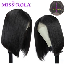 

Miss Rola Hair Straight Short Bob Human Hair Wigs 4*4 Lace Closure Remy Malaysian Hair Wigs 150% 180% Density Pre Plucked