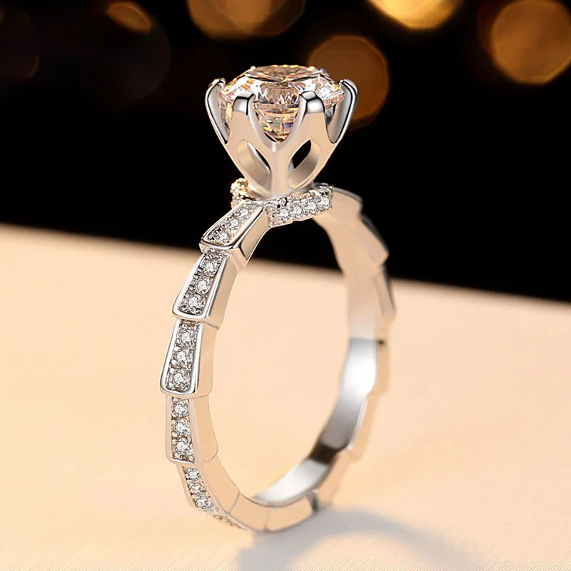 1ct блестящее CZ Кольцо для женщин Lover AAA 6,5 мм циркониевое каменное зубчатое кольцо великолепное ювелирное изделие серебряное кольцо из натуральной 925 пробы