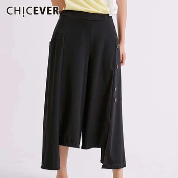 

CHICEVER Asymmetric Pant For Women High Waist Patchwork Pocket Oversized Loose Side Split Pants Female 2020 Spring New Clothes