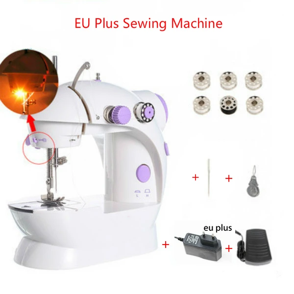 EU PLUG Мини Портативная швейная машина для шитья, двойная регулировка скорости, светильник для шитья ног, рукоделие, электрическая швейная машина, подарок - Цвет: EU PLUG