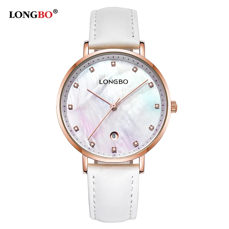 

LONGBO Fashion Brand Leather Pearl Dial Luxury Casual Wristwatches Women Ladies Watches Date Calendar Clock Waterproof Gift 5040