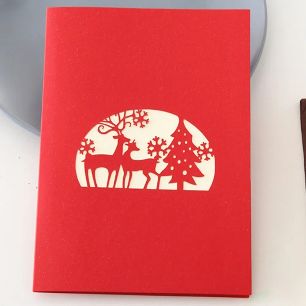 Xmas Gift Invitation Card Cartoon Christmas 3D Stereo Holiday Greeting Card Creative Gifts New Year Postcard Fsetival Supplies