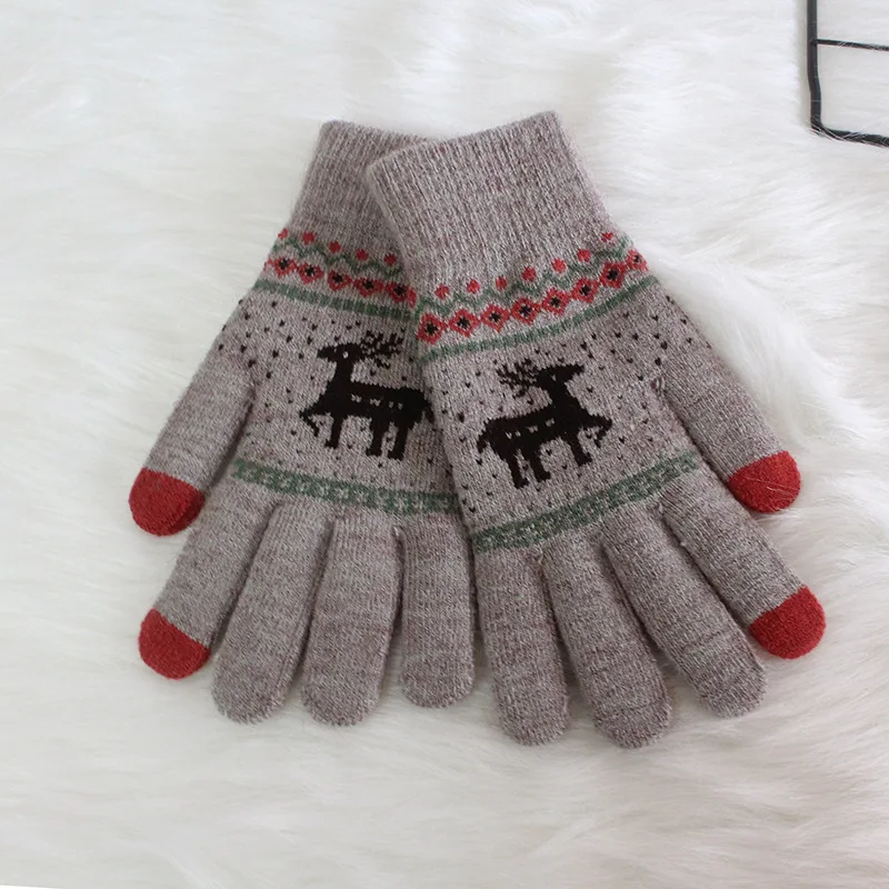 Мужские и женские вязаные перчатки с сенсорным экраном для девушек, женские зимние осенние толстые вязаные стрейч-перчатки с принтом снежинки
