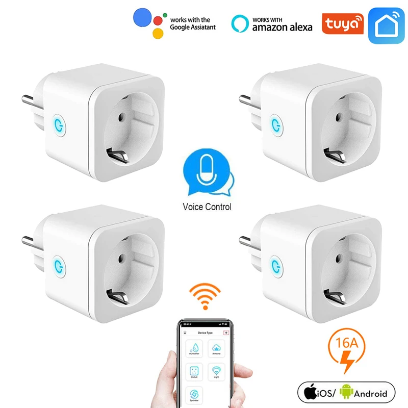 8pcs Smart WiFi EU Plug Adaptor Remote Voice Control Socket Timing Outlet Work With Alexa Google Assistant Intelligence | Электроника