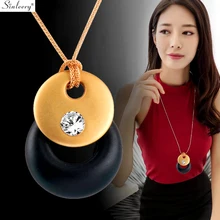 SINLEERY Геометрическая квадратная круглая подвеска ожерелье черный желтый цвет цепочка акриловое длинное ожерелье для женщин ювелирные изделия MY003 SSD