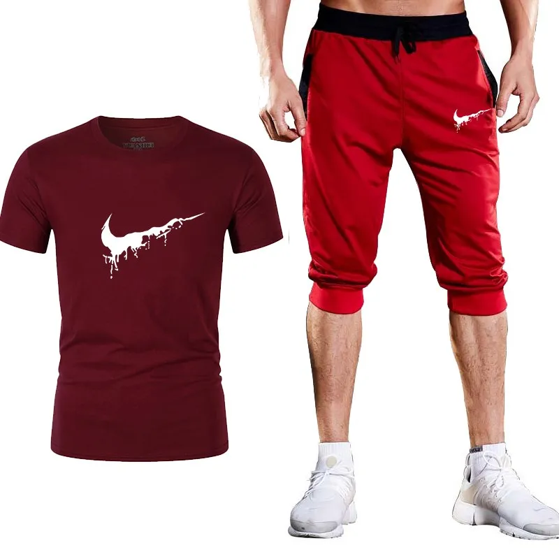 Костюм для бега из 2 предметов, спортивная одежда с короткими рукавами, одежда для фитнеса, баскетбола, тенниса, футбола, тренажерного зала, спортивный костюм, M-XXL - Цвет: 23