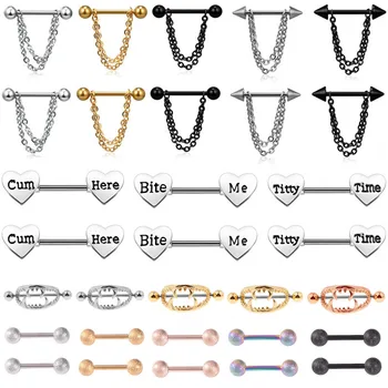 

Stainless steel heart nipple piercing jewelry lot14G teeth nipple piercing ring bulk tongue bar set sexy nipple ring lot jewelry