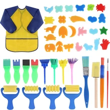 42pcs Kids Sponge Painting Brush Set With Waterproof Apron? Child Early Arts Learning Washable Reusable Drawing Brushes