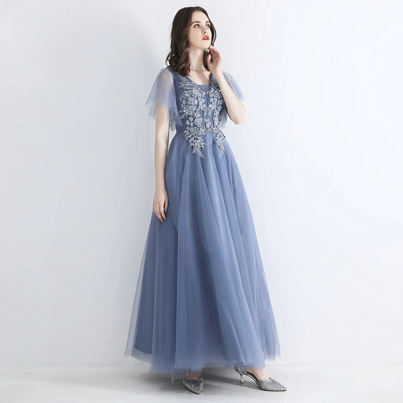 SSYFashion/Новые торжественные платья вечернее кружевное платье с аппликацией из бисера, серые, синие, длина до пола, праздничные платья на заказ, Robe De Soiree