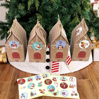 

24 Sets Of Candy Biscuit Box Kraft Paper Box Christmas Small House Gift Box Christmas Candy Gift Bag