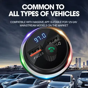 

3.1A Car Charger Bluetooth V5.1 Adapter FM Transmitter Audio For iPhone Samsung Wireless Mobile Receiver Charger Phone O8Q9
