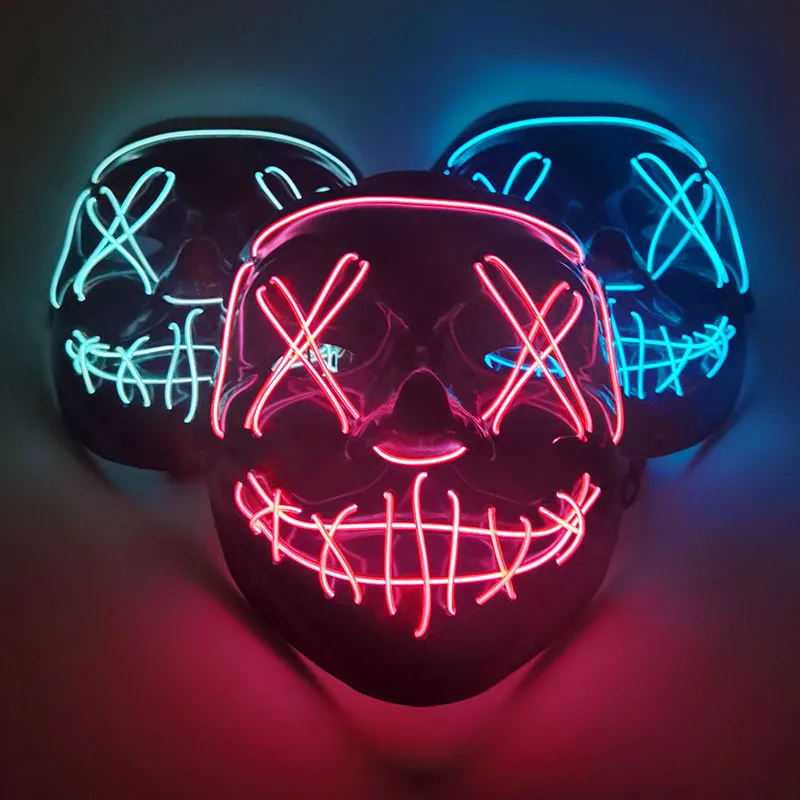 Scary Halloween Neon Mask LED Light up Mask Cosplay Glowing in The Dark Costume Halloween Face Masks for Men Women Kids
