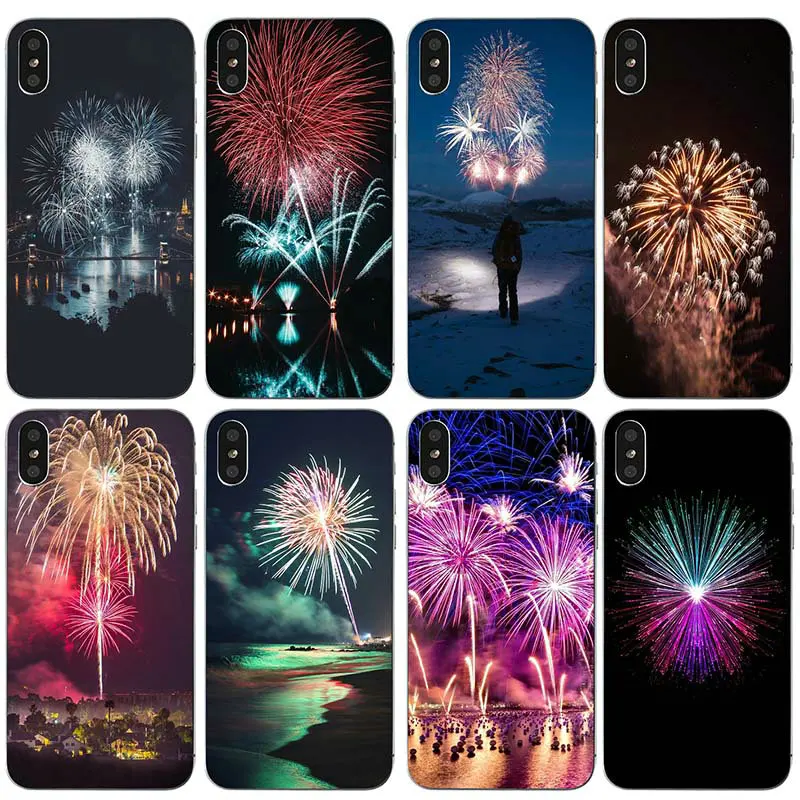 Soft TPU Silicone Mobile Phone Cases Cover for iPhone X XR XS Max 10 7 8 Plus 4 4S 5 5S SE 5C Bags Holidays Salute Fireworks | Мобильные