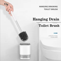 Silicone Toilet Brush Hanging Toilet Holder Set Wall-Mount Or Floor-Standing Quick Draining Clean Tools For Bathroom Accessories