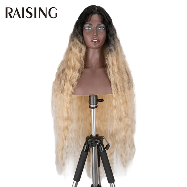Raising Wholesale Deep Wave Lace Wig Synthetic Curly Hair Scalp Wigs For Black Women Ombre Cheap Long Hair Wigs Pre-plucked 40in TT1B C86D