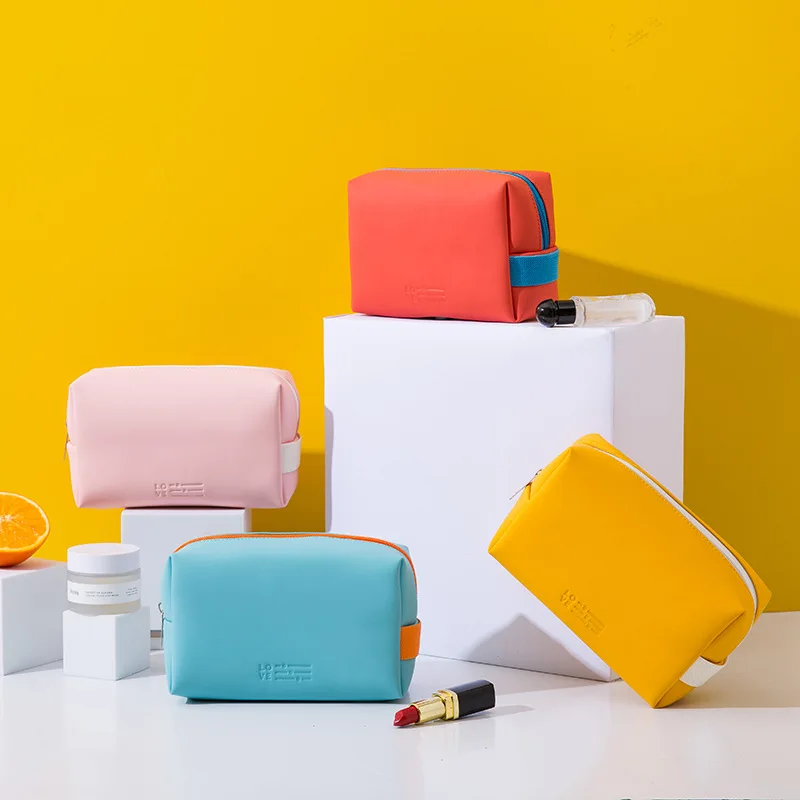 

New Women Travel Cosmetic Bag Waterproof Pu Cute Candy Colors Woman Makeup Bags Portable Toiletry Storage Bag Organizer Box