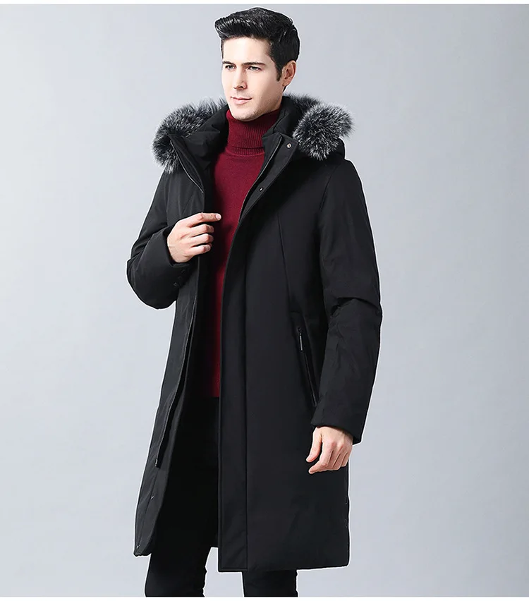 New Style Middle-aged down Jacket Men's Thick over-the-Knee Long Winter-Loose-Fit Men Large Fur Collar Dad down Feather Coat