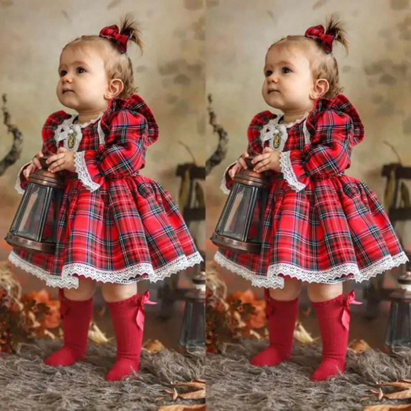 Toddler Kid Baby Girls Christmas Plaid 