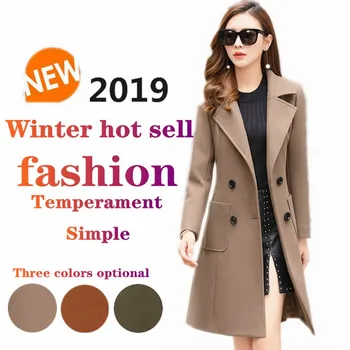 

2019 plus size korean fashions woolen coat wool coat women long coat winter abrigos mujer elegante double breasted coat