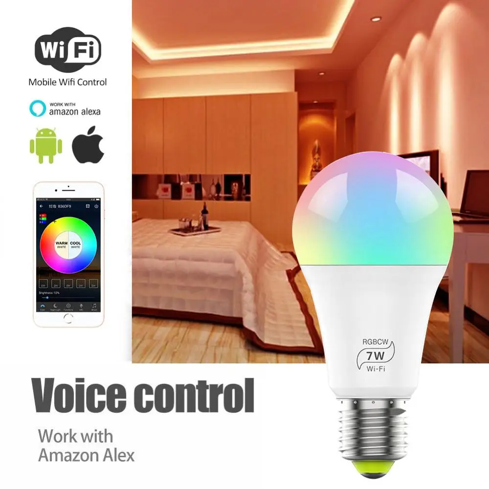 Умный Wi-Fi Wake-Up Light 7 Вт регулируемый свет RGB Волшебная лампочка лампа Smart Life лампа совместима с Alexa и Google IFTTT