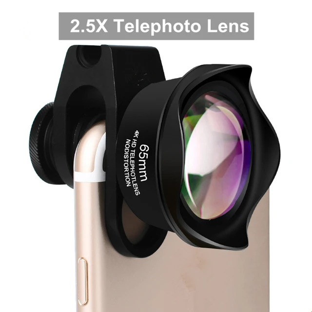65mm Telephoto Lens Телефон рыбий глаз широкоугольный макрообъектив для iOS Android телефоны без искажений телеобъектив с зажимом для смартфонов SLR уровень - Цвет: 65mm Telephoto Lens
