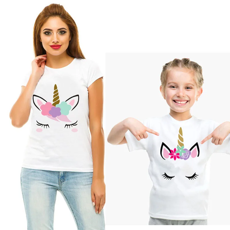 aunt and niece matching outfits Matching Family Outfits Mom Kids Baby Unicorn T-shirt Tops Summer Short Sleeve Mother Daughter Clothes Big Sister Little Sister matching family easter outfits