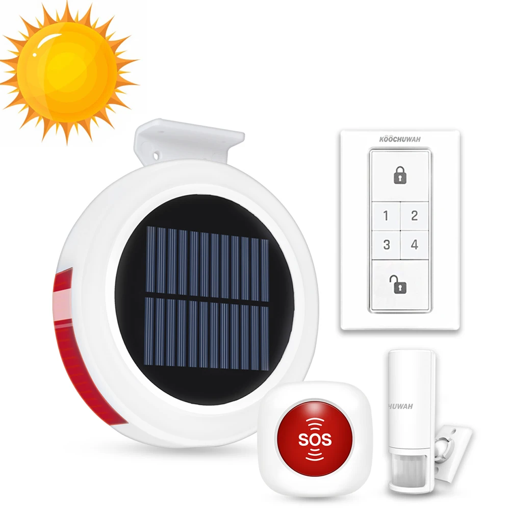 Home Security Alarm System GSM SMS Auto Call Alarm Solar Powered Residential Alarm for Garage/Home Smartphone Remote Control