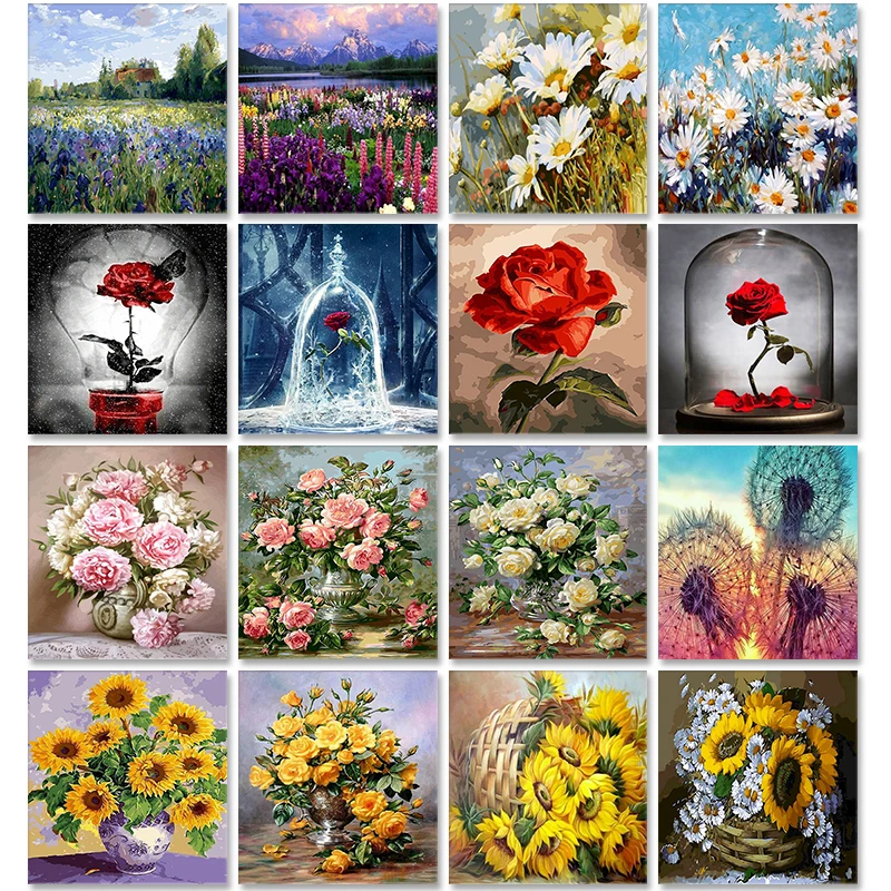 Pintura al óleo por números flor sobre lienzo con marco hecho a mano pinturas de dibujo para adultos colorear por número imagen decoración del hogar arte undefined Hint Digital Tool Coloridos accesorios modernos de