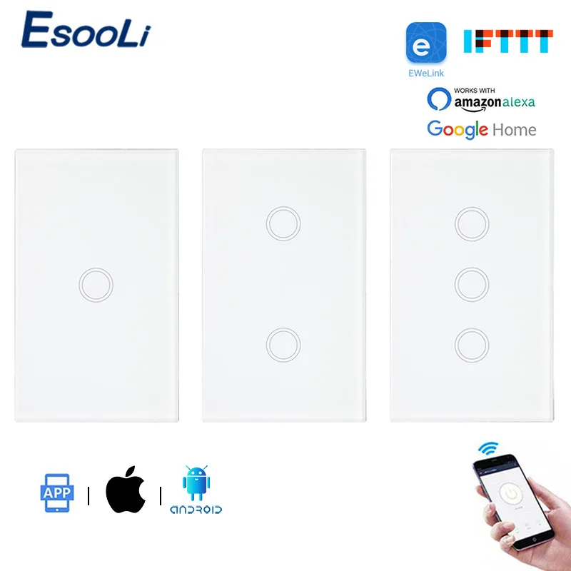 EsooLi роскошная хрустальная панель стандарт США WIFI сенсорный выключатель Ewelink