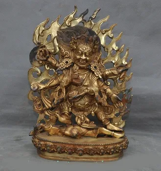 

wedding decoration Antiques Tibet Buddhism bronze Gilt 6 arms Mahakala Wrathful Deity Buddha Statue
