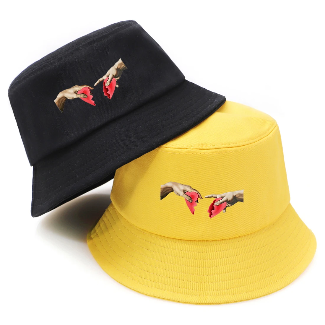 Michel Angelo Heart Vintage Print Bucket Hats Summer Outdoor Fashion Panama Bucket Hat Unisex Foldable Finsherman Cap Black Hat