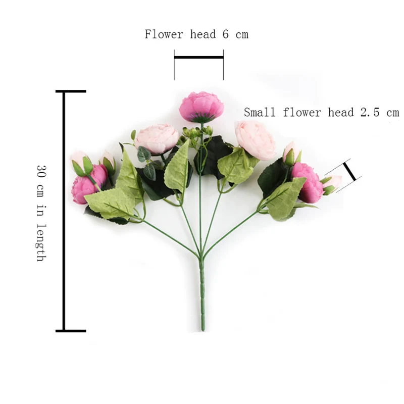 Лидер продаж, дешевые 30 см розовый Искусственный Пион из шелка Букет 5 больших головок и 4 бутона, искусственные цветы для семьи, свадебные украшения в помещении