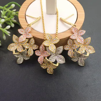 

Lanyika Jewelry Elegant Stylish Vivid Blooming Leaf Flower Plated Necklace & Earrings Banquet Popular Best Gifts