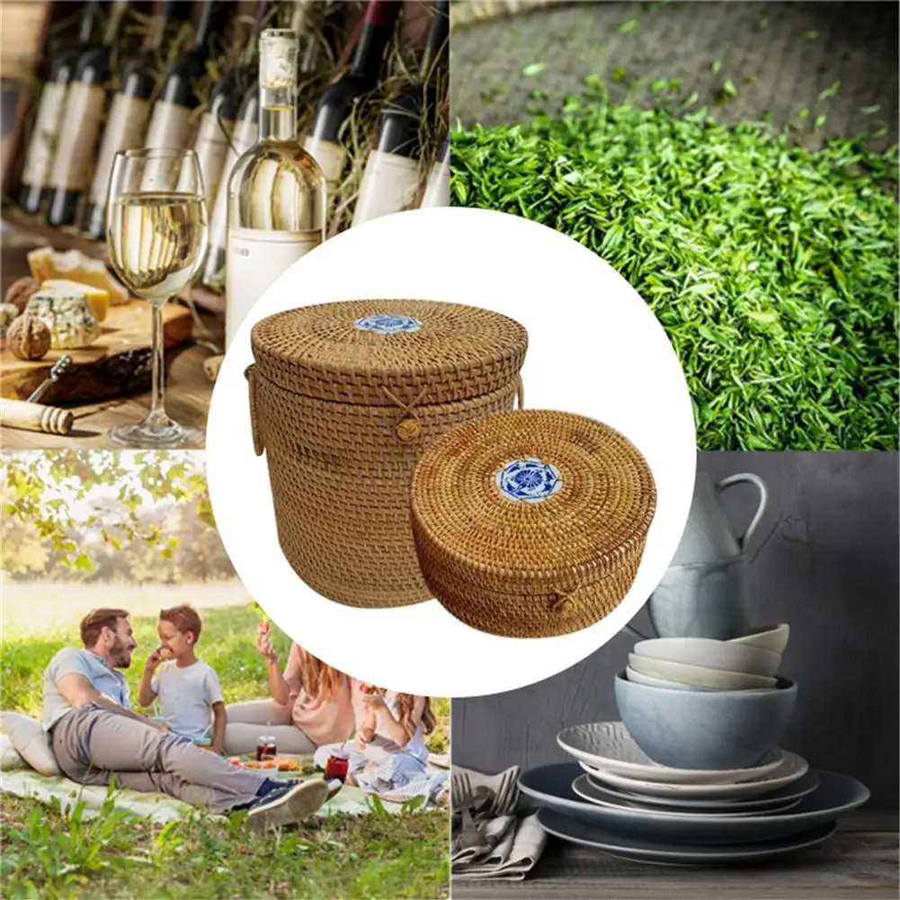 Wicker Basket Handmade Willow Hand-wovenStraw Bucket For Household Tea Cake Home Debris Storage Case
