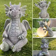Escultura de resina de dinosaurio pequeño para el hogar, escultura de Buda para meditar, ornamento para habitación, escritorio, estatua de dragón, modelo de jardín, decoración de patio al aire libre