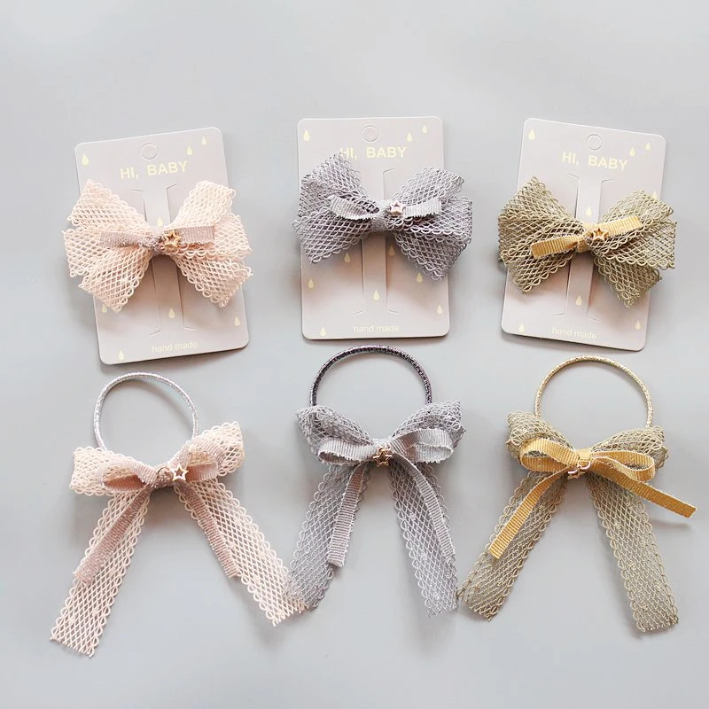 

Boutique 15pcs Fashion Glitter Bow Hairpins Girls Hair Clips Mesh Bowknot Ponytail Holder Elastic Hair Bands Princess Headwear