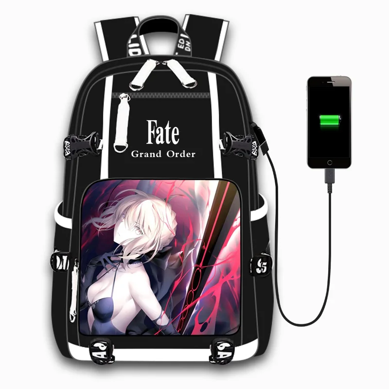 Аниме Fate Stay Night Saber, для отдыха, для девочек и мальчиков, дорожная сумка, usb зарядка, ранец, рюкзак для ноутбука, рюкзак для подростков, студентов