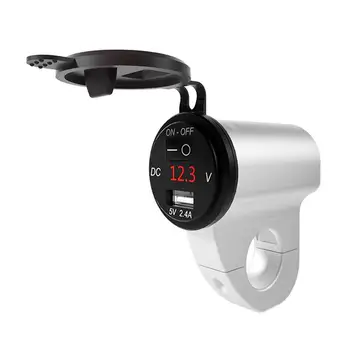 

12V Motorcycle Aluminum Alloy Charger Digital Display Voltage 2.4A USB with Power Off Switch