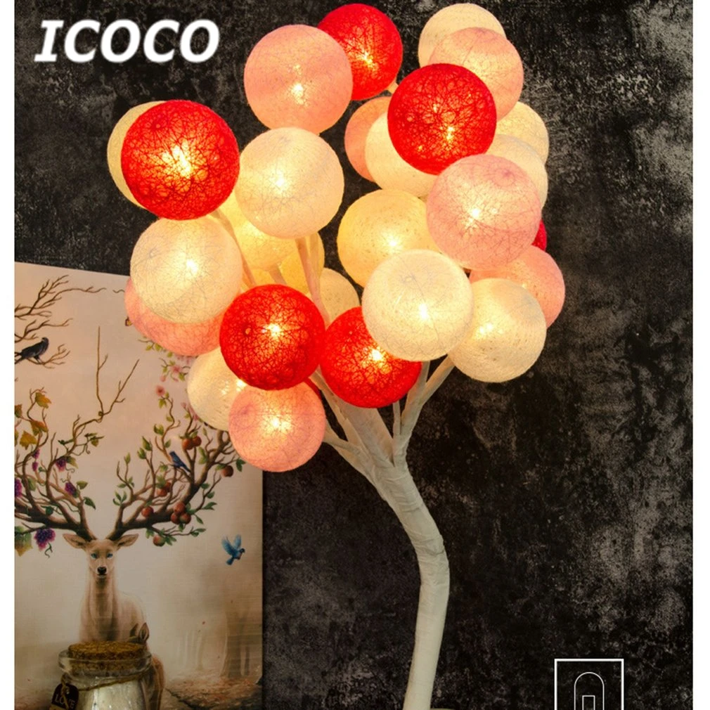 Romantic pink ICOCO 24/32 светодиодная батарея и USB мощность хлопок шар дерево ночник настольная лампа для Праздничная вечеринка Свадьба домашний декор - Испускаемый цвет: Romantic pink